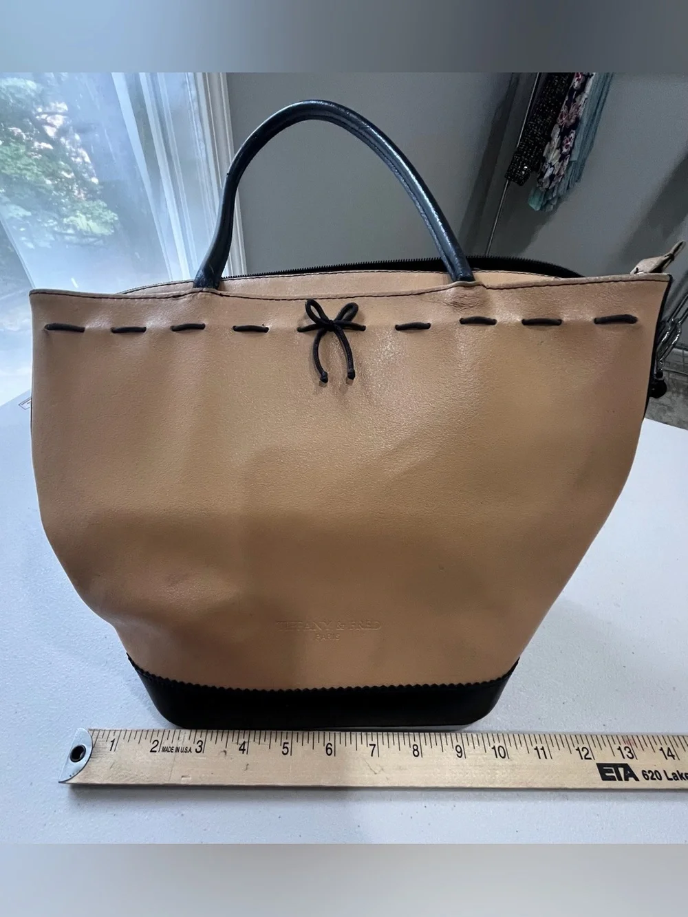 Tiffany & Fred Paris Tan & Black medium Tote Bag Made in France